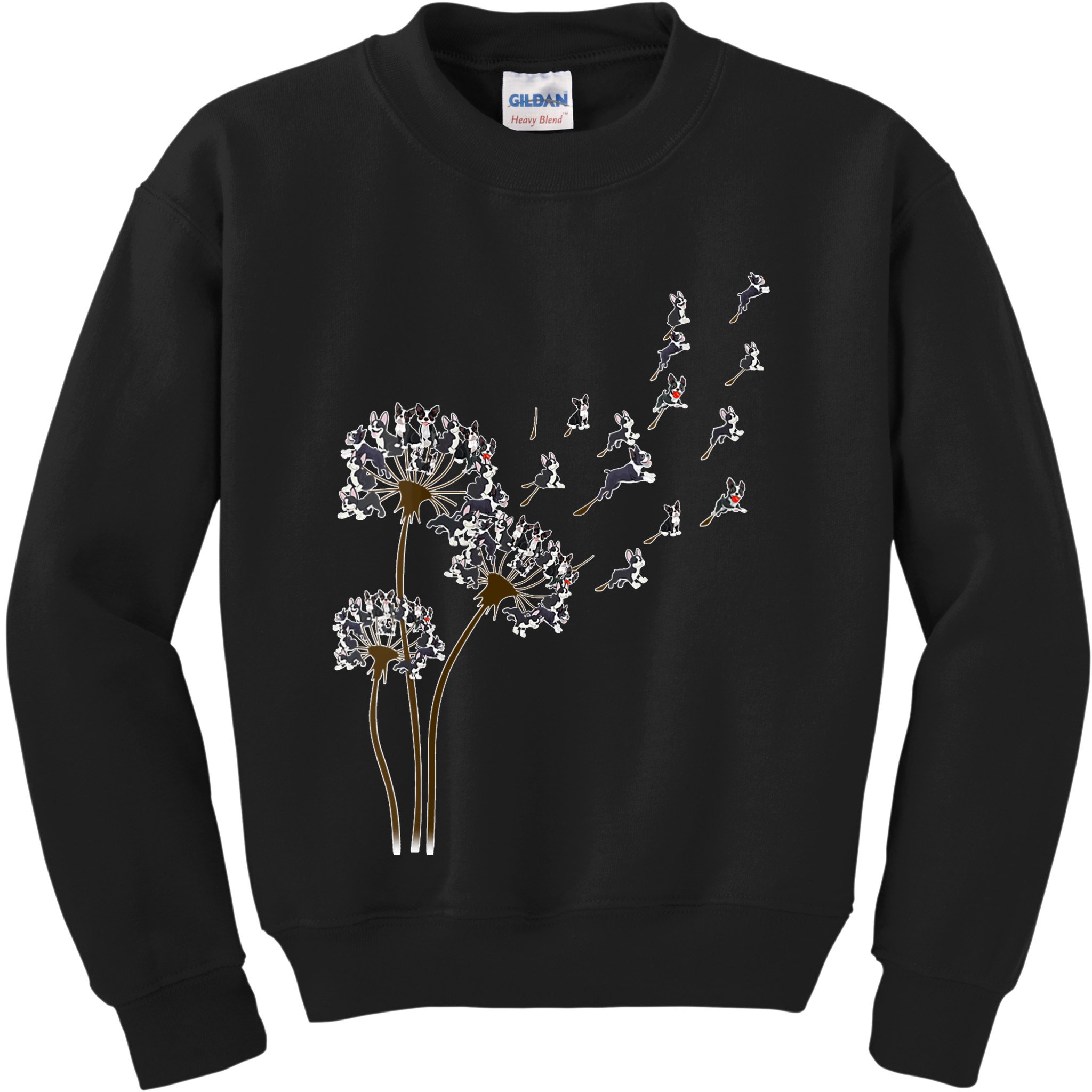 S Boston Terrier Flower Fly Dandelion Boston Terrier Funny Dog V Neck Kids Sweatshirt