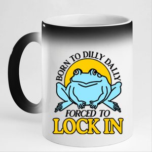 Shitheadsteve Born To Dilly Dally Frog Forced To Lock In New 11oz Black Color Changing Mug