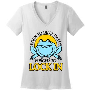 Shitheadsteve Born To Dilly Dally Frog Forced To Lock In New Women's V-Neck T-Shirt