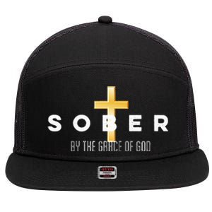 Sober By The Grace Of God Aa Recovery Christian Sobriety 7 Panel Mesh Trucker Snapback Hat