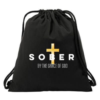 Sober By The Grace Of God Aa Recovery Christian Sobriety Drawstring Bag