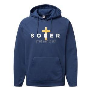 Sober By The Grace Of God Aa Recovery Christian Sobriety Performance Fleece Hoodie