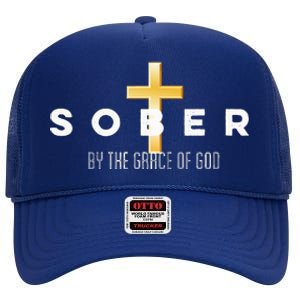 Sober By The Grace Of God Aa Recovery Christian Sobriety High Crown Mesh Back Trucker Hat