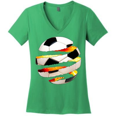 Soccer Ball Tear Women's V-Neck T-Shirt