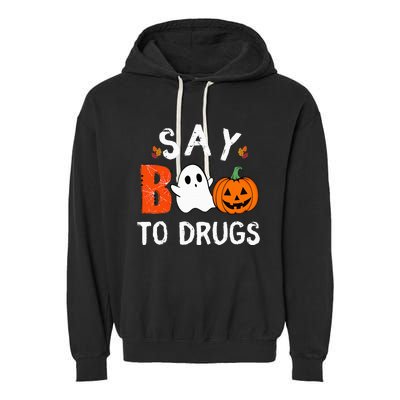 Say Boo To Drugs Funny Halloween Red Ribbon Week Awareness Garment-Dyed Fleece Hoodie