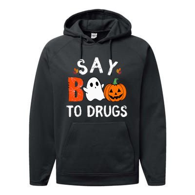 Say Boo To Drugs Funny Halloween Red Ribbon Week Awareness Performance Fleece Hoodie