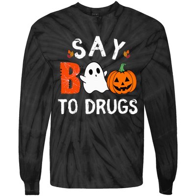 Say Boo To Drugs Funny Halloween Red Ribbon Week Awareness Tie-Dye Long Sleeve Shirt