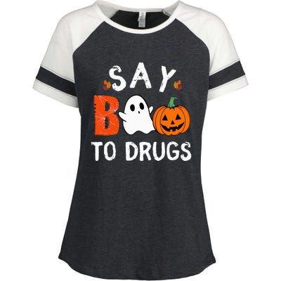 Say Boo To Drugs Funny Halloween Red Ribbon Week Awareness Enza Ladies Jersey Colorblock Tee