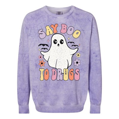 Say Boo To Drugs Funny Halloween Red Ribbon Week Awareness Colorblast Crewneck Sweatshirt