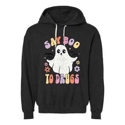 Say Boo To Drugs Funny Halloween Red Ribbon Week Awareness Garment-Dyed Fleece Hoodie