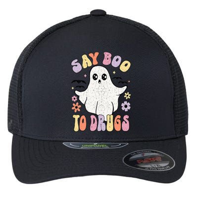 Say Boo To Drugs Funny Halloween Red Ribbon Week Awareness Flexfit Unipanel Trucker Cap