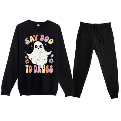 Say Boo To Drugs Funny Halloween Red Ribbon Week Awareness Premium Crewneck Sweatsuit Set