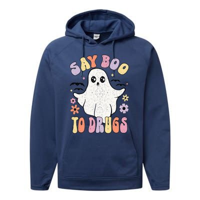 Say Boo To Drugs Funny Halloween Red Ribbon Week Awareness Performance Fleece Hoodie