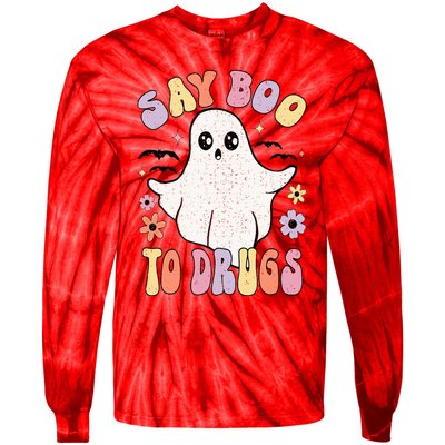 Say Boo To Drugs Funny Halloween Red Ribbon Week Awareness Tie-Dye Long Sleeve Shirt