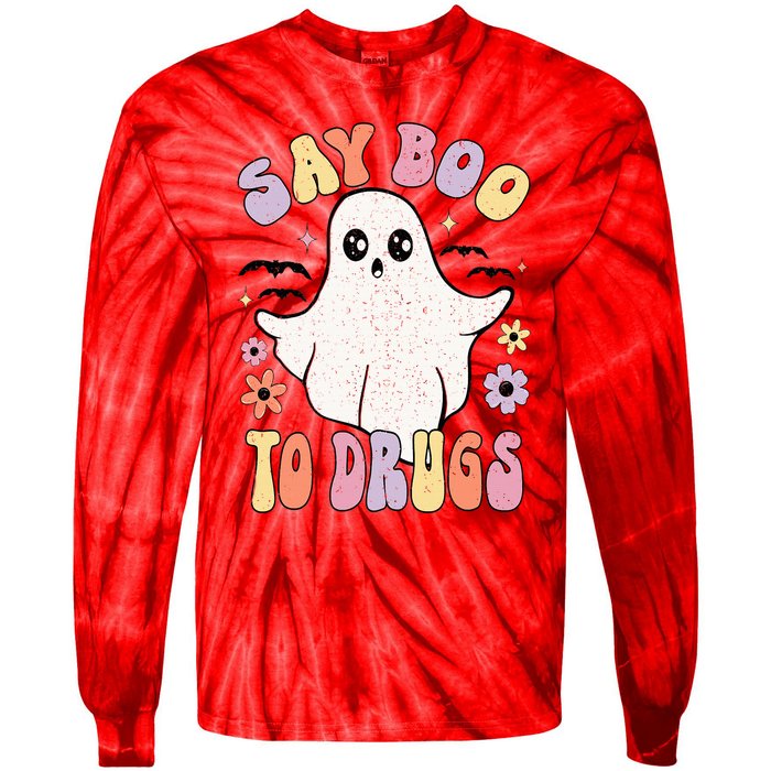 Say Boo To Drugs Funny Halloween Red Ribbon Week Awareness Tie-Dye Long Sleeve Shirt