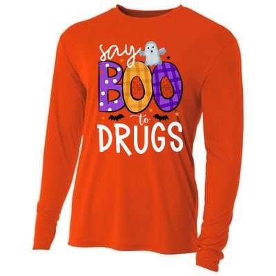 Say Boo To Drugs Funny Halloween Red Ribbon Week Awareness Cooling Performance Long Sleeve Crew