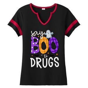 Say Boo To Drugs Funny Halloween Red Ribbon Week Awareness Ladies Halftime Notch Neck Tee