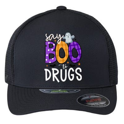 Say Boo To Drugs Funny Halloween Red Ribbon Week Awareness Flexfit Unipanel Trucker Cap