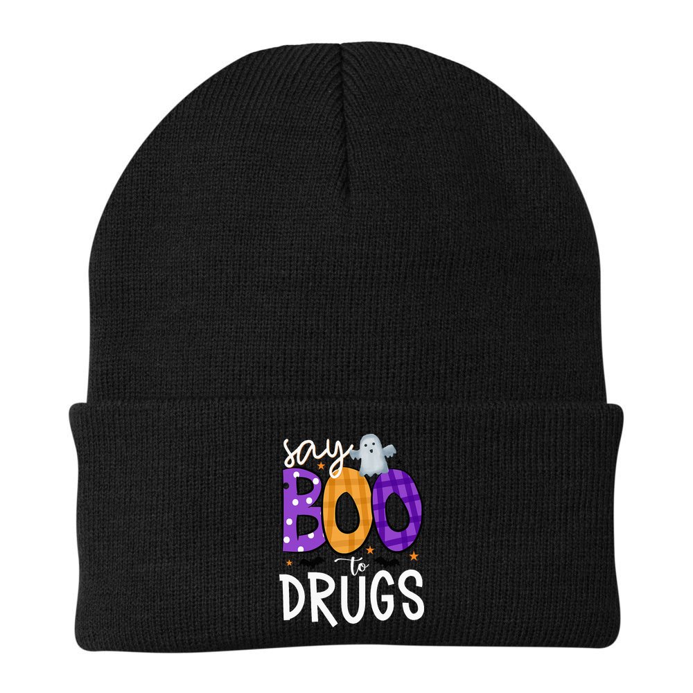 Say Boo To Drugs Funny Halloween Red Ribbon Week Awareness Beanie