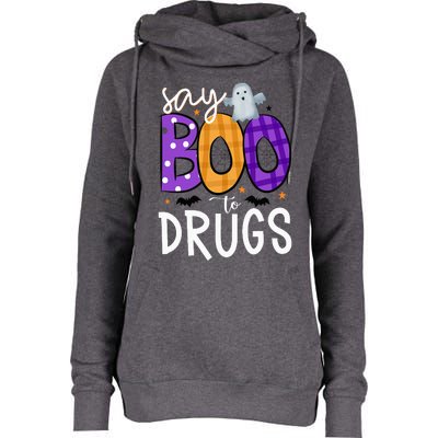 Say Boo To Drugs Funny Halloween Red Ribbon Week Awareness Womens Funnel Neck Pullover Hood