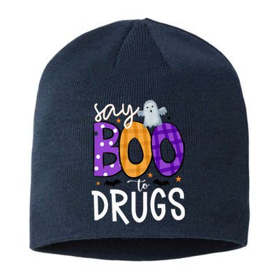 Say Boo To Drugs Funny Halloween Red Ribbon Week Awareness Sustainable Beanie