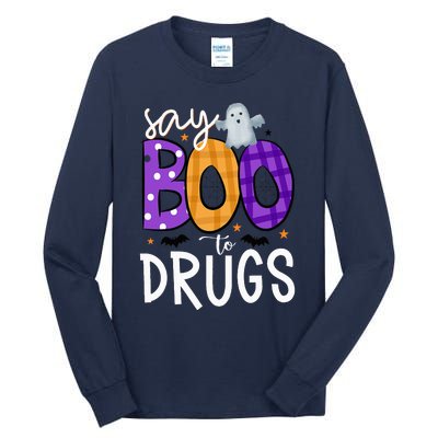 Say Boo To Drugs Funny Halloween Red Ribbon Week Awareness Tall Long Sleeve T-Shirt