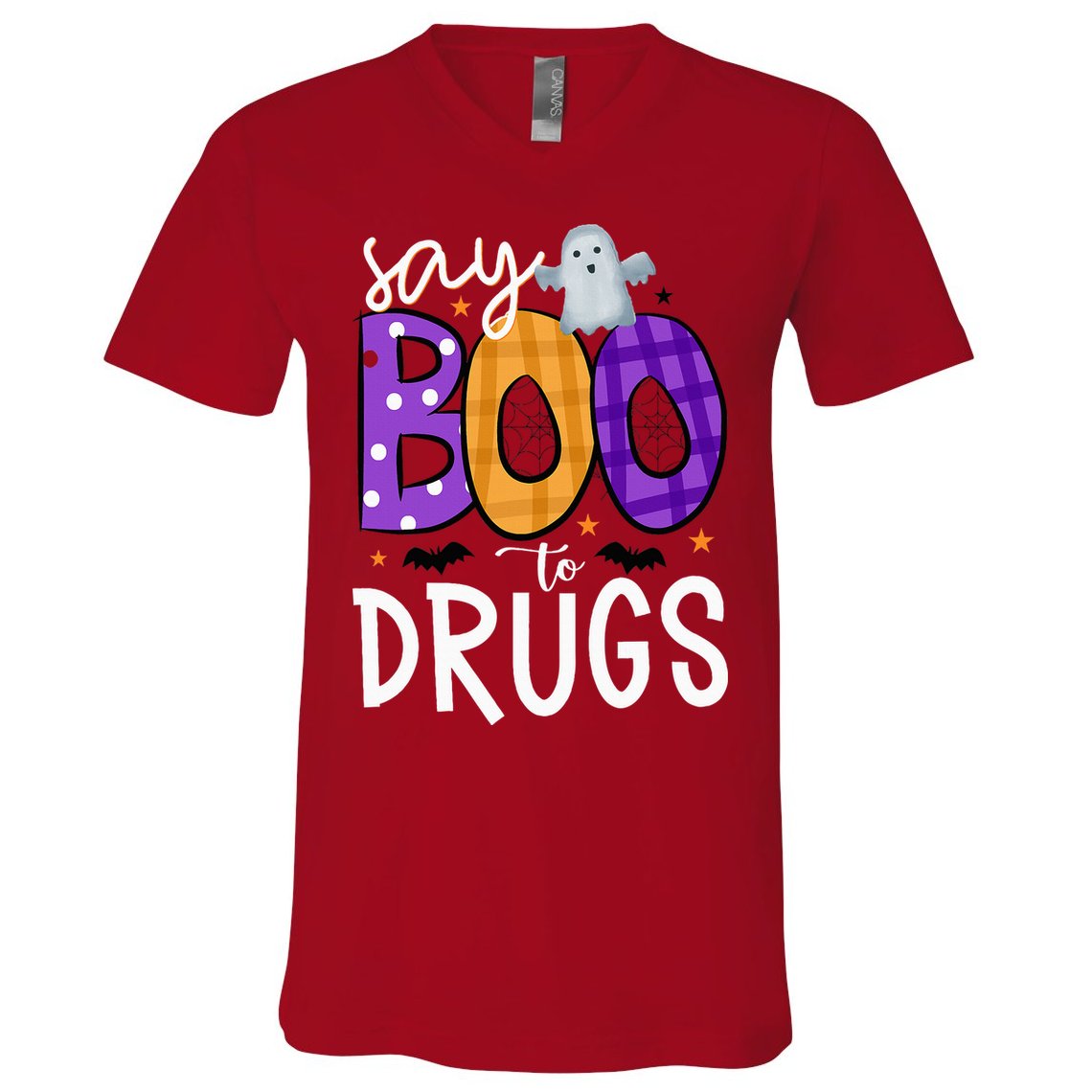 Say Boo To Drugs Funny Halloween Red Ribbon Week Awareness V-Neck T-Shirt