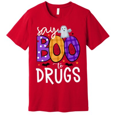 Say Boo To Drugs Funny Halloween Red Ribbon Week Awareness Premium T-Shirt