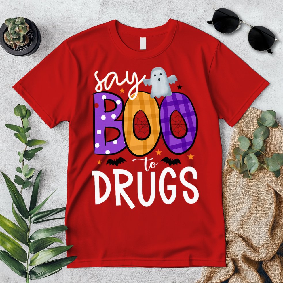Say Boo To Drugs Funny Halloween Red Ribbon Week Awareness Premium T-Shirt