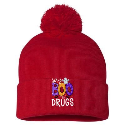 Say Boo To Drugs Funny Halloween Red Ribbon Week Awareness Pom Pom 12in Knit Beanie