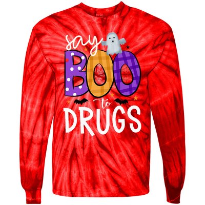 Say Boo To Drugs Funny Halloween Red Ribbon Week Awareness Tie-Dye Long Sleeve Shirt