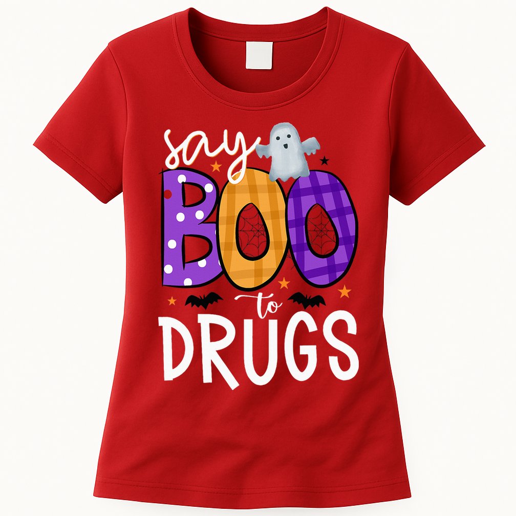 Say Boo To Drugs Funny Halloween Red Ribbon Week Awareness Womens T-Shirt