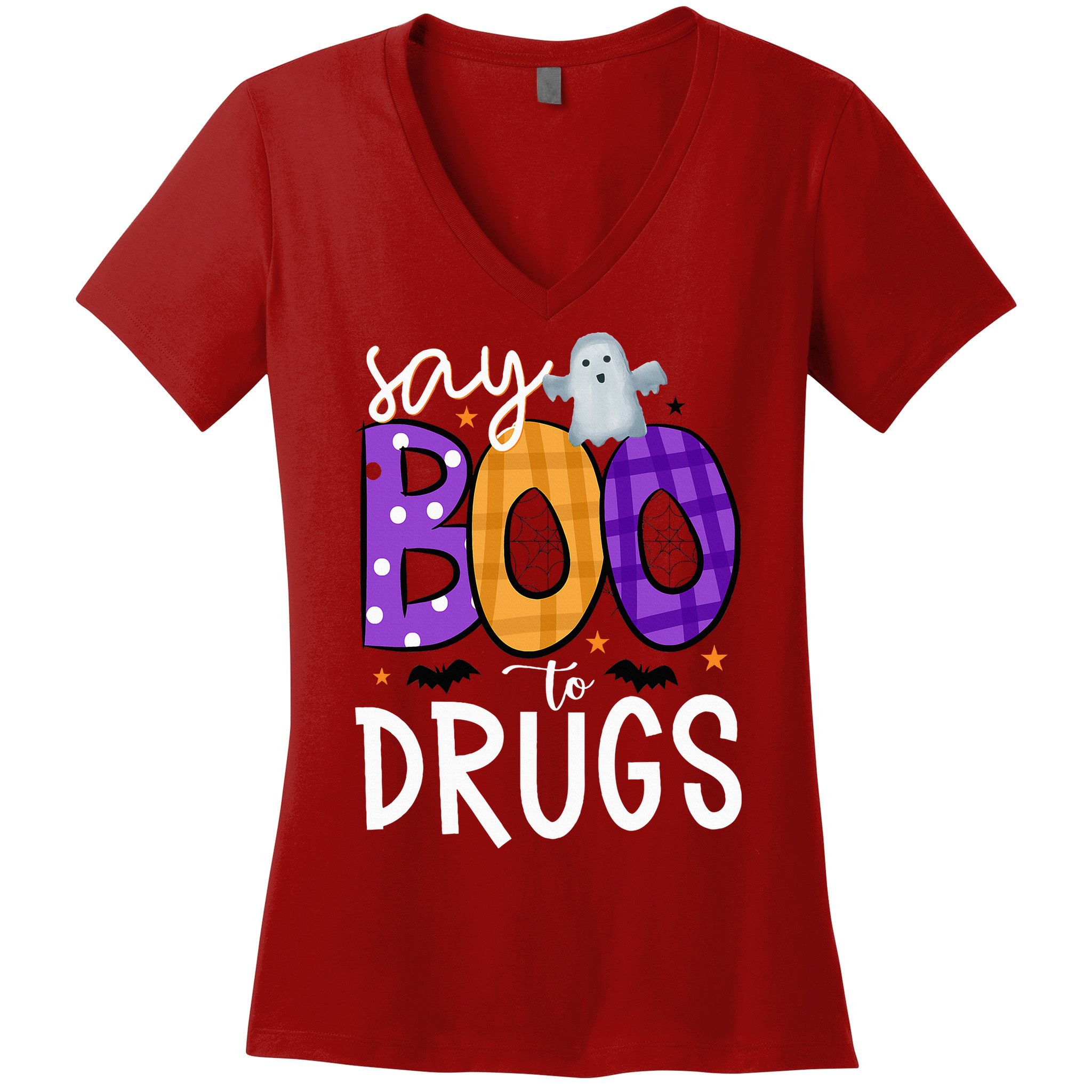 Say Boo To Drugs Funny Halloween Red Ribbon Week Awareness Women's V-Neck T-Shirt