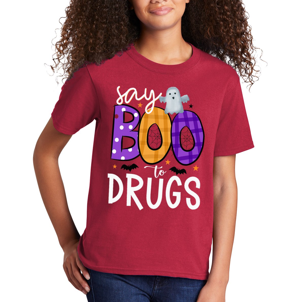 Say Boo To Drugs Funny Halloween Red Ribbon Week Awareness Kids T-Shirt