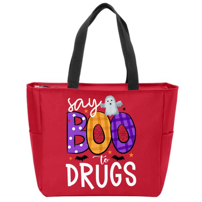 Say Boo To Drugs Funny Halloween Red Ribbon Week Awareness Zip Tote Bag