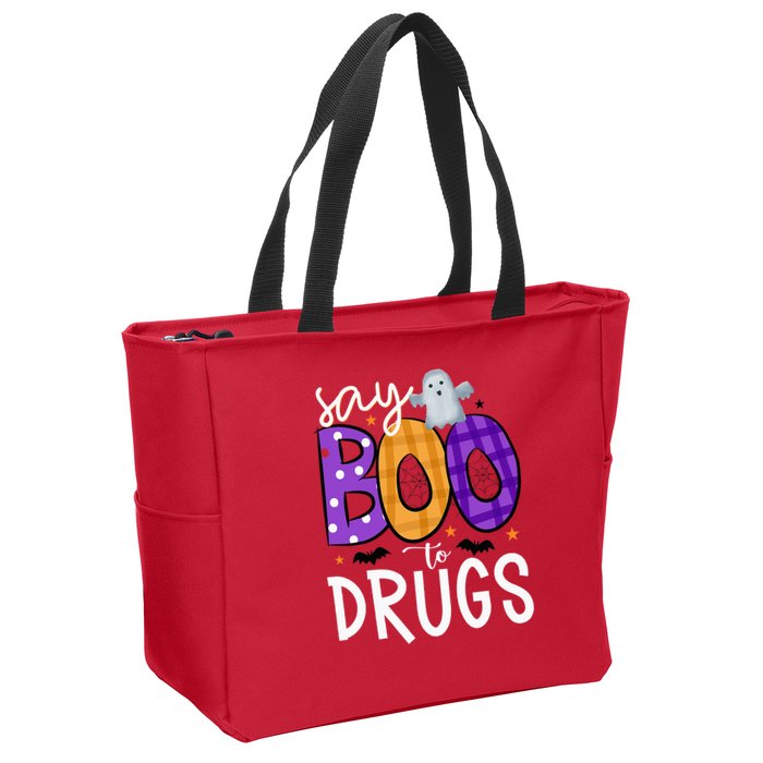 Say Boo To Drugs Funny Halloween Red Ribbon Week Awareness Zip Tote Bag
