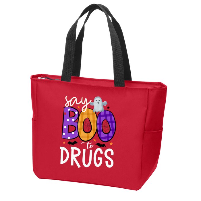 Say Boo To Drugs Funny Halloween Red Ribbon Week Awareness Zip Tote Bag