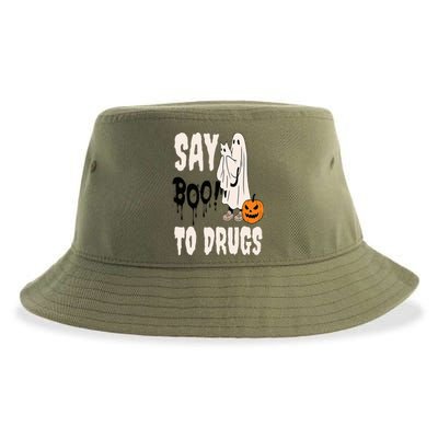 Say Boo To Drugs Funny Halloween Red Ribbon Week Awareness Sustainable Bucket Hat