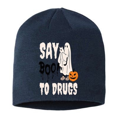 Say Boo To Drugs Funny Halloween Red Ribbon Week Awareness Sustainable Beanie