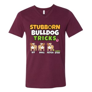 Stubborn Bulldog Tricks I Dog Lover I Funny English Bulldog V-Neck T-Shirt