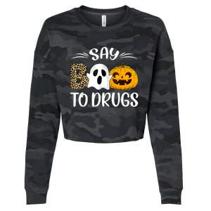 Say Boo To Drugs Red Ribbon Week Awareness Funny Halloween Cropped Pullover Crew