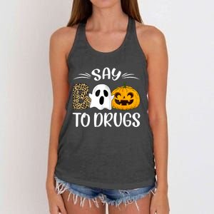 Say Boo To Drugs Red Ribbon Week Awareness Funny Halloween Women's Knotted Racerback Tank