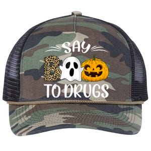 Say Boo To Drugs Red Ribbon Week Awareness Funny Halloween Retro Rope Trucker Hat Cap