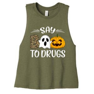 Say Boo To Drugs Red Ribbon Week Awareness Funny Halloween Women's Racerback Cropped Tank