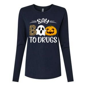 Say Boo To Drugs Red Ribbon Week Awareness Funny Halloween Womens Cotton Relaxed Long Sleeve T-Shirt