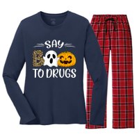 Say Boo To Drugs Red Ribbon Week Awareness Funny Halloween Women's Long Sleeve Flannel Pajama Set 