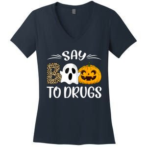 Say Boo To Drugs Red Ribbon Week Awareness Funny Halloween Women's V-Neck T-Shirt