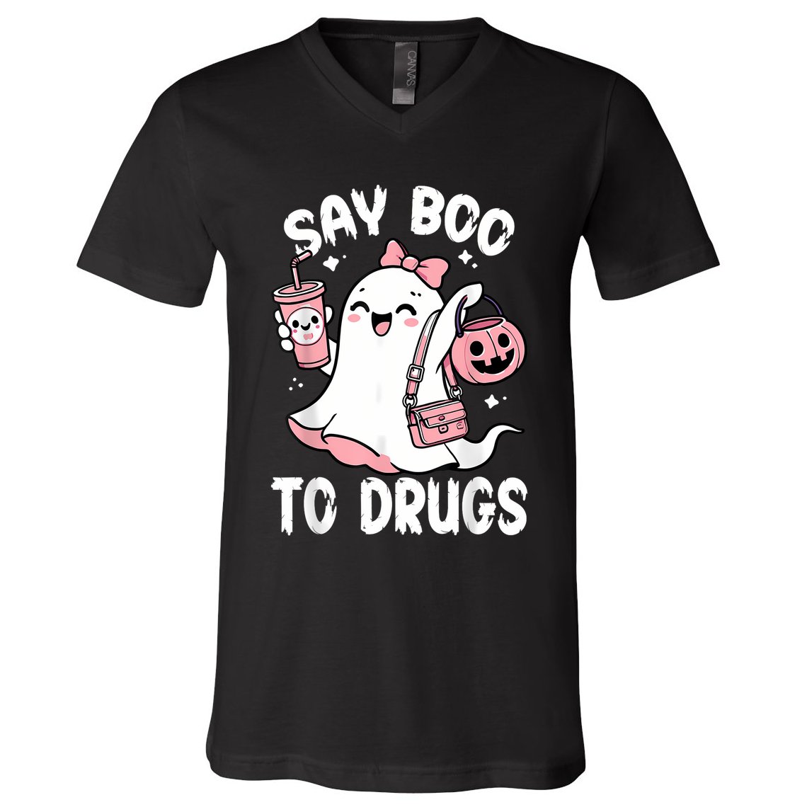Say Boo To Drugs Funny Halloween Red Ribbon Week Awareness V-Neck T-Shirt