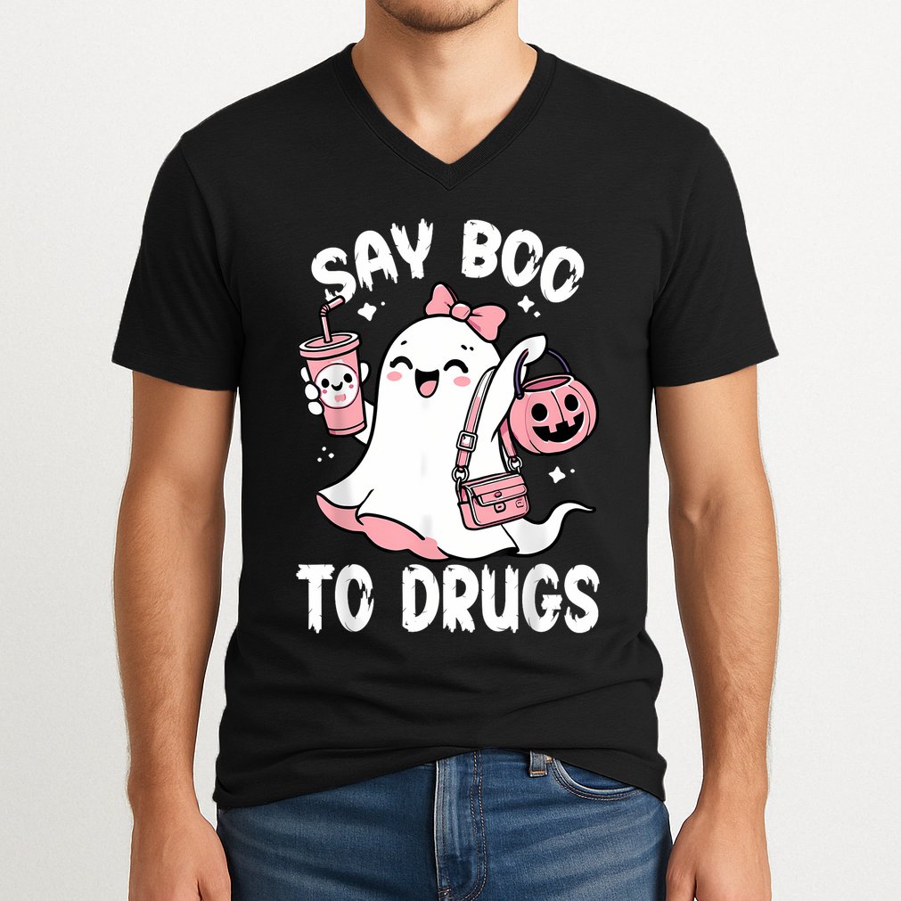 Say Boo To Drugs Funny Halloween Red Ribbon Week Awareness V-Neck T-Shirt