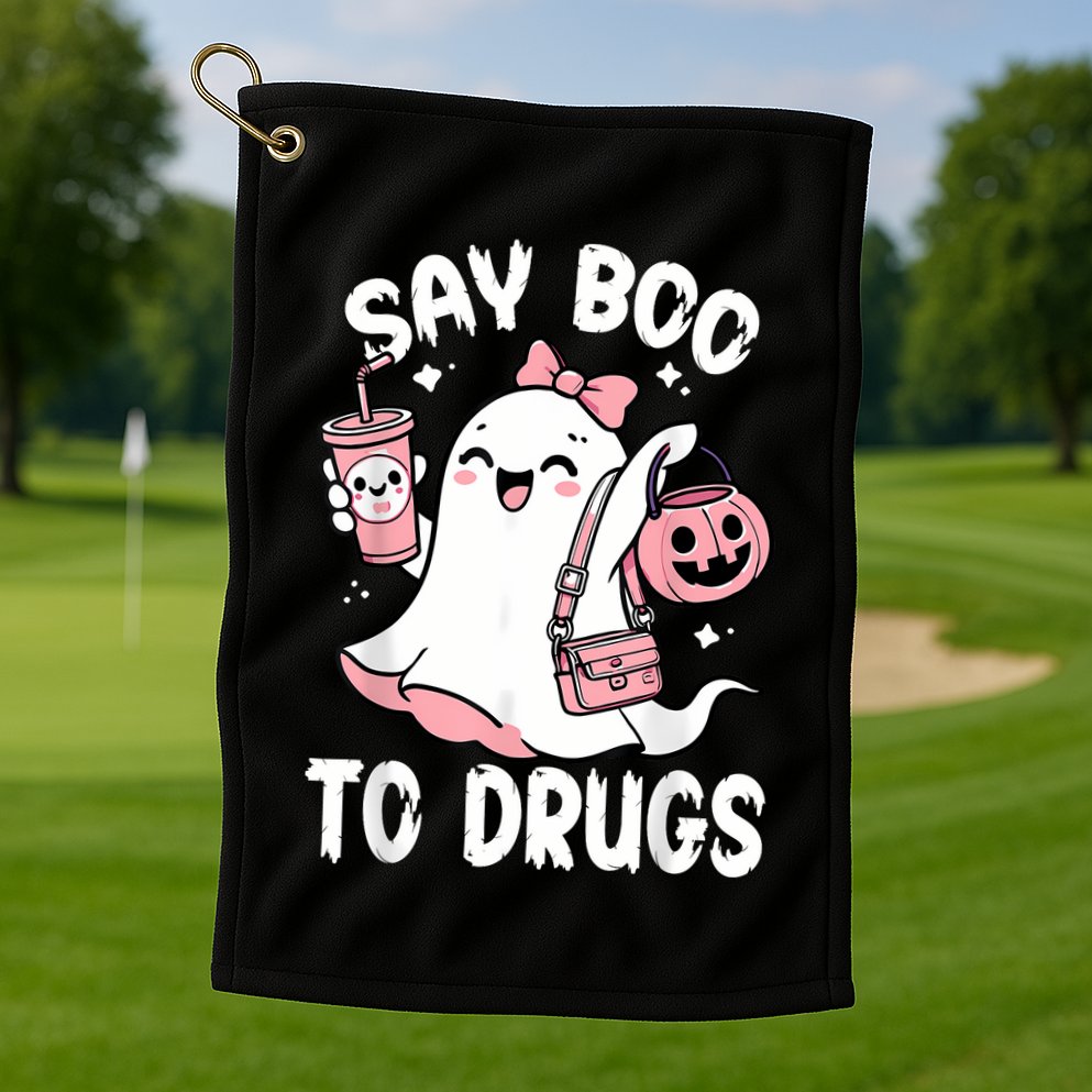 Say Boo To Drugs Funny Halloween Red Ribbon Week Awareness Golf Towel